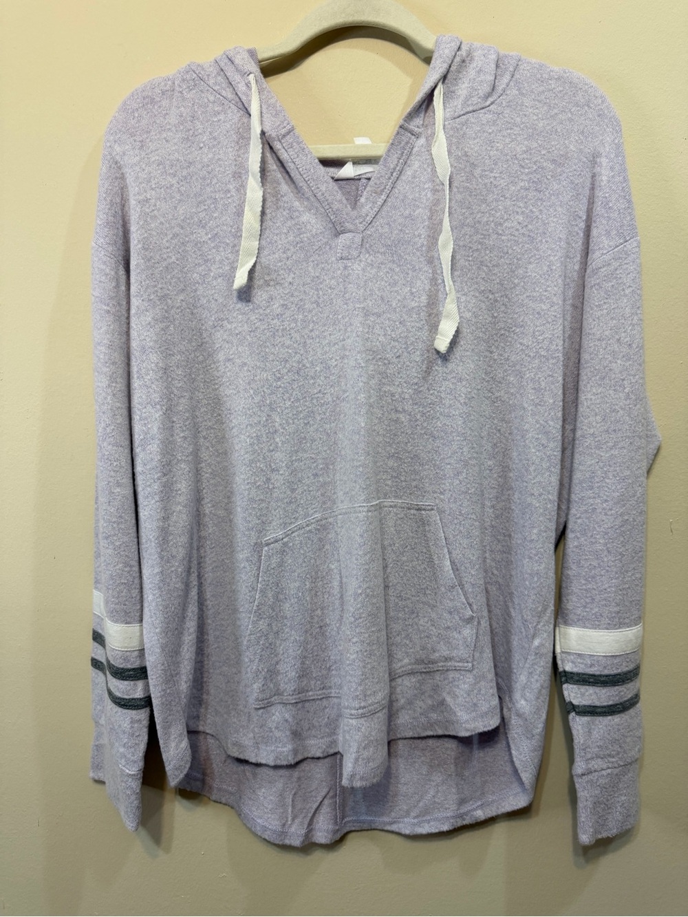 Market & Spruce Lavender Hooded Pullover with Striped Sleeves